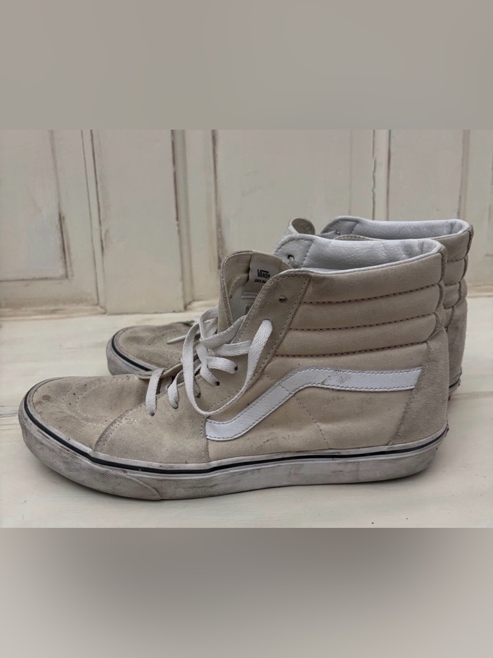 Vans Beige Suede High-Top Sneakers with White Stripe